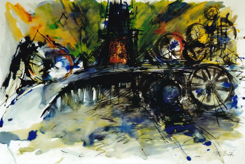 VERKEHR, Bühnenbildentwurf, Aquarell, 50 x 64 cm